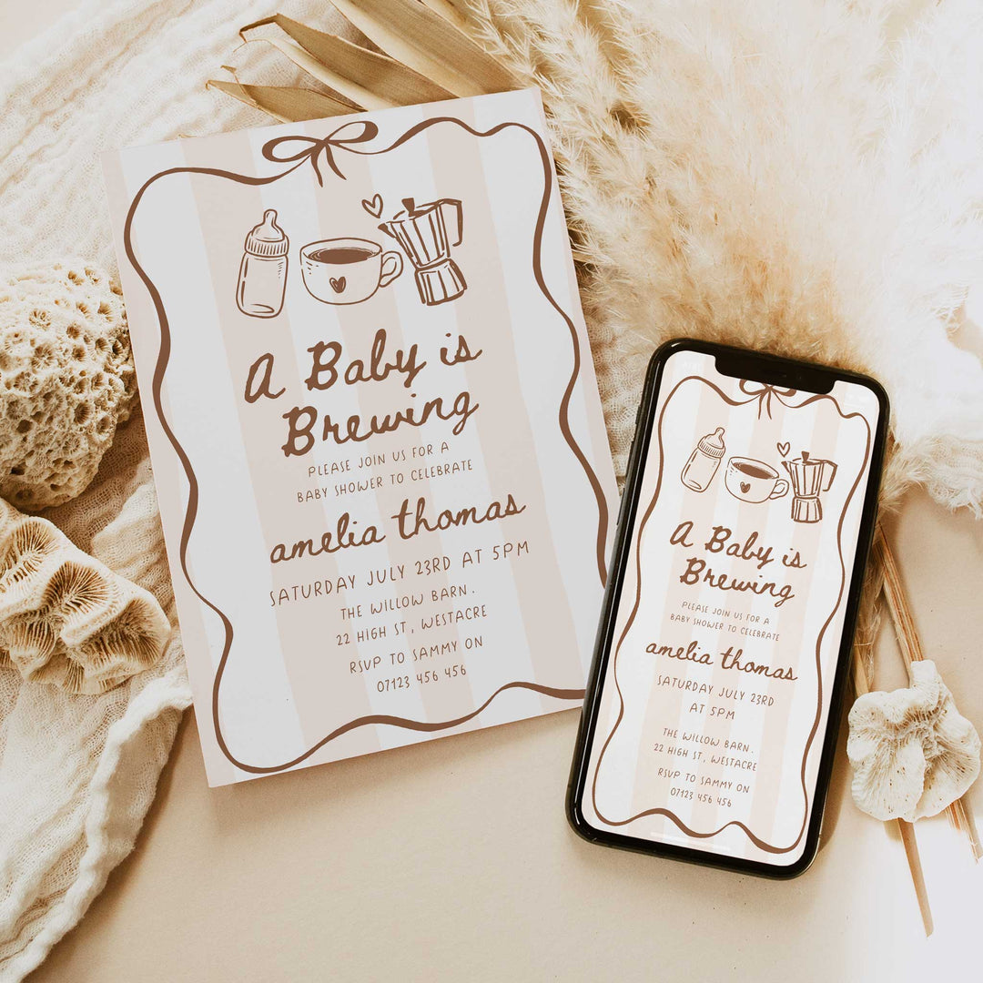 A Baby Is Brewing Striped Baby Shower Invitation