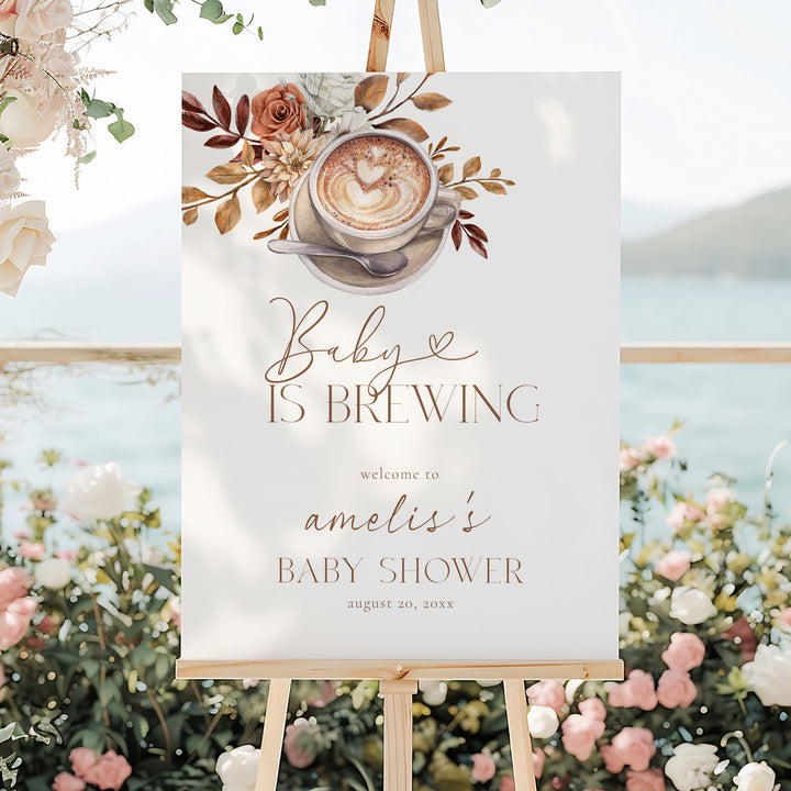 Floral Baby Is Brewing Baby Shower Welcome Sign