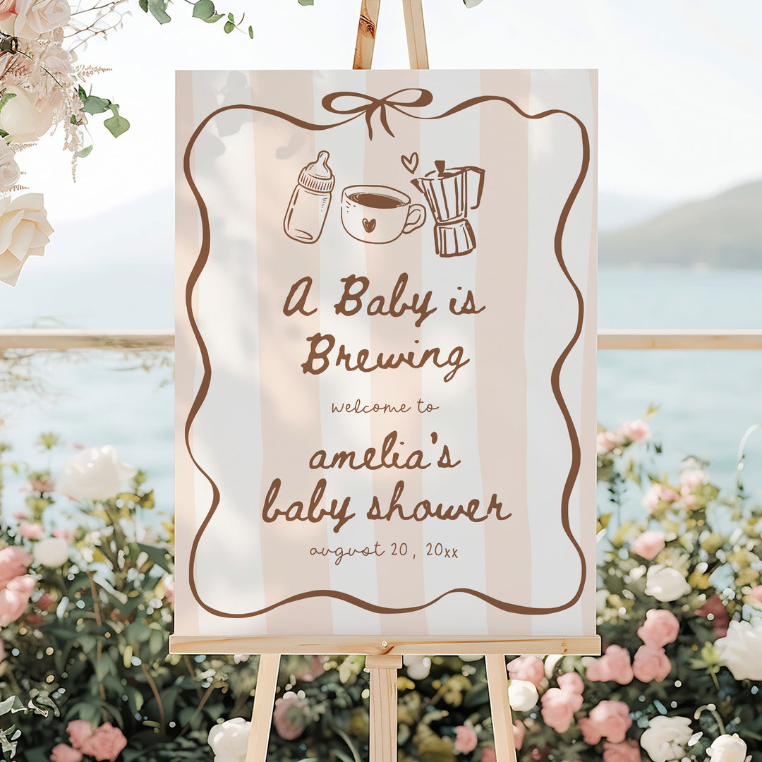 Striped Baby Is Brewing Baby Shower Welcome Sign