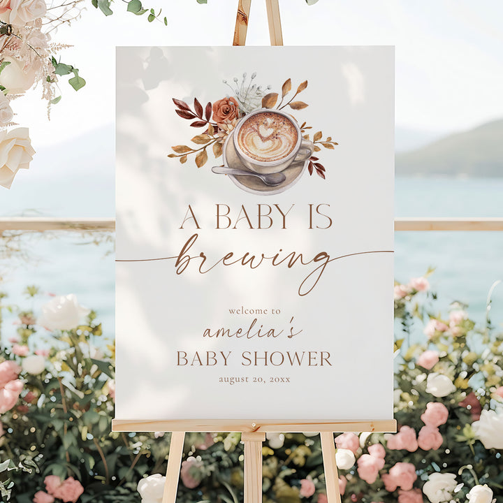 Modern A Baby Is Brewing Baby Shower Welcome Sign