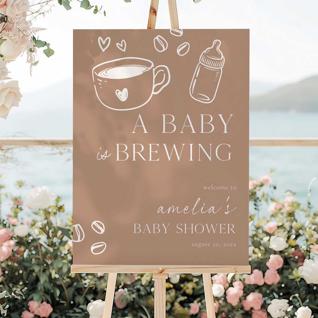 Chalkboard Style A Baby Is Brewing Baby Shower Welcome Sign