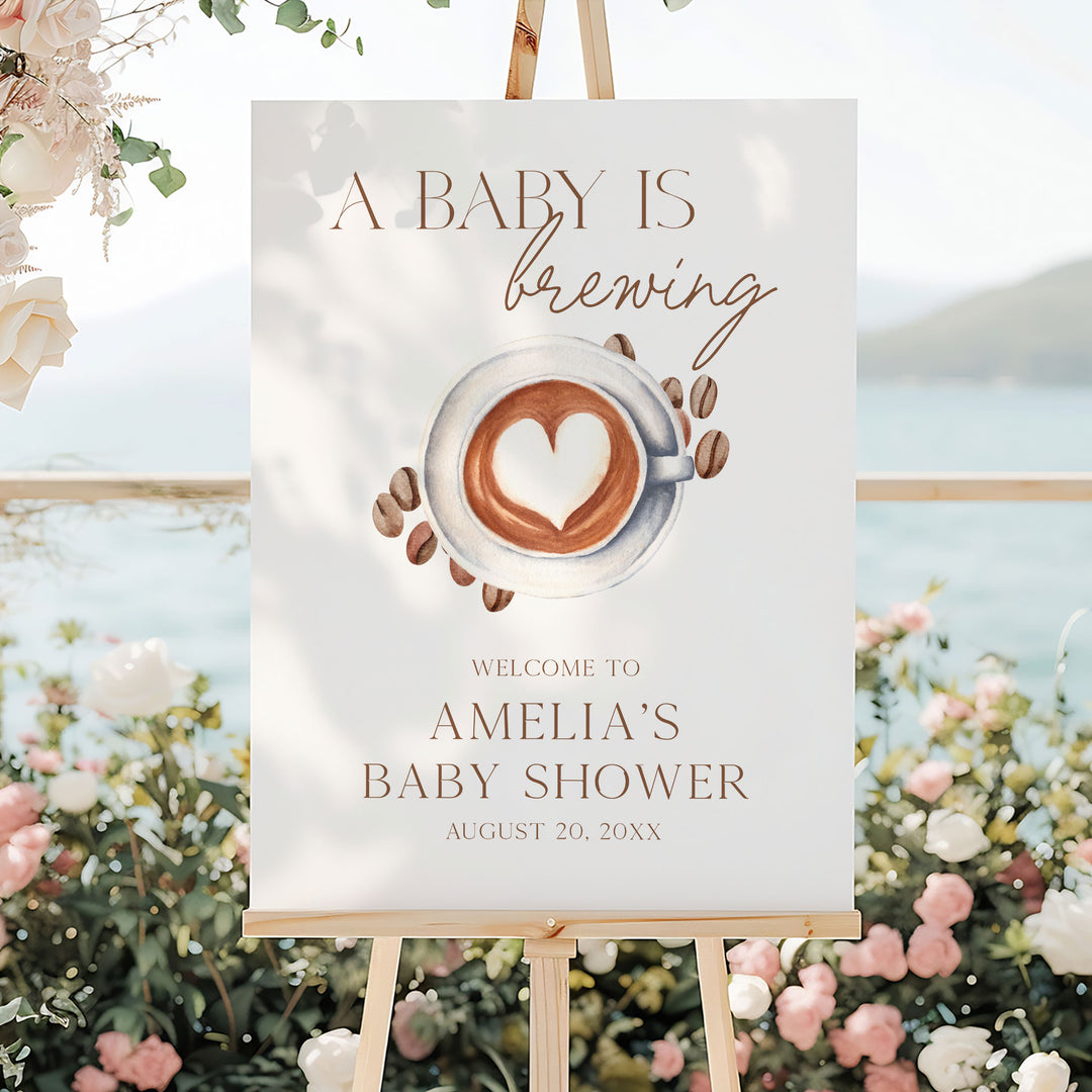 A Baby Is Brewing Heart Baby Shower Welcome Sign