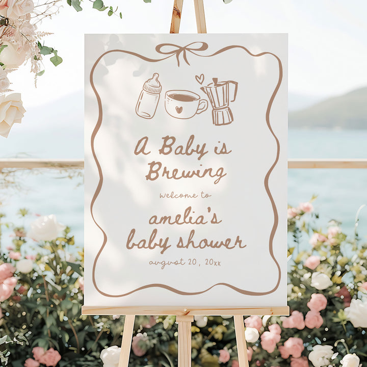 Ribbon Baby Is Brewing Baby Shower Welcome Sign