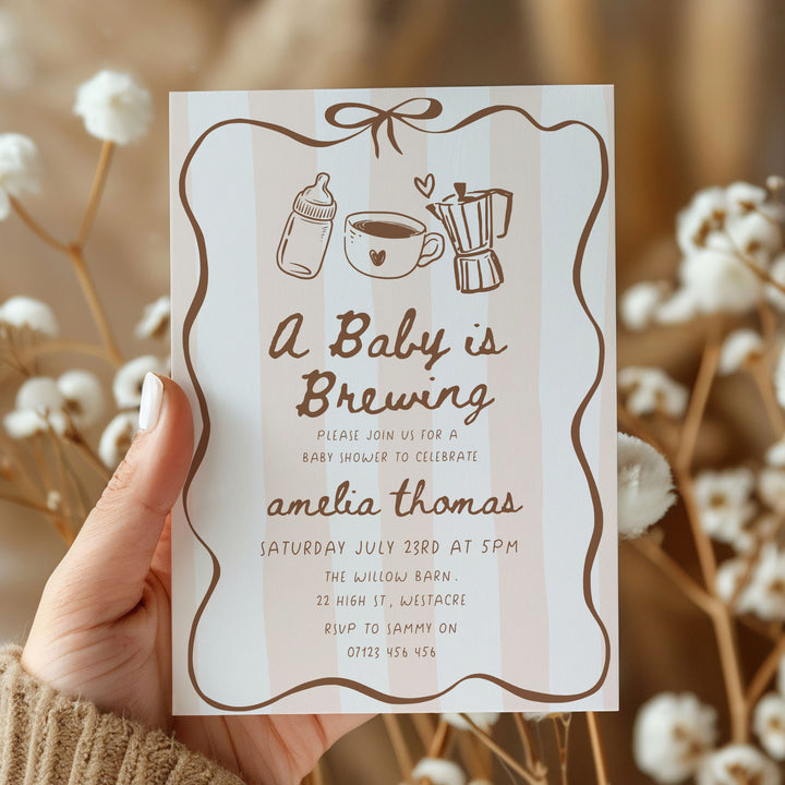 A Baby Is Brewing Striped Baby Shower Invitation