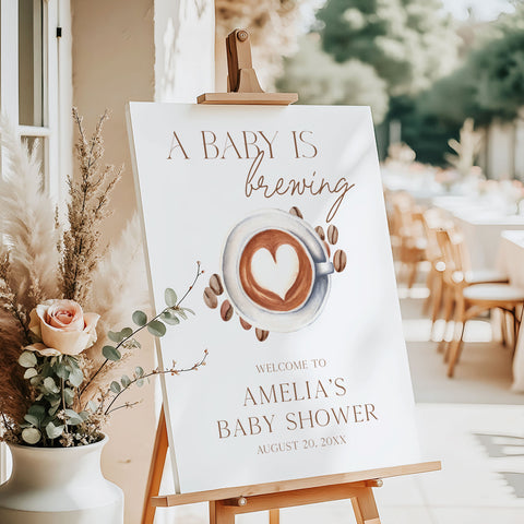 A Baby Is Brewing Heart Baby Shower Welcome Sign