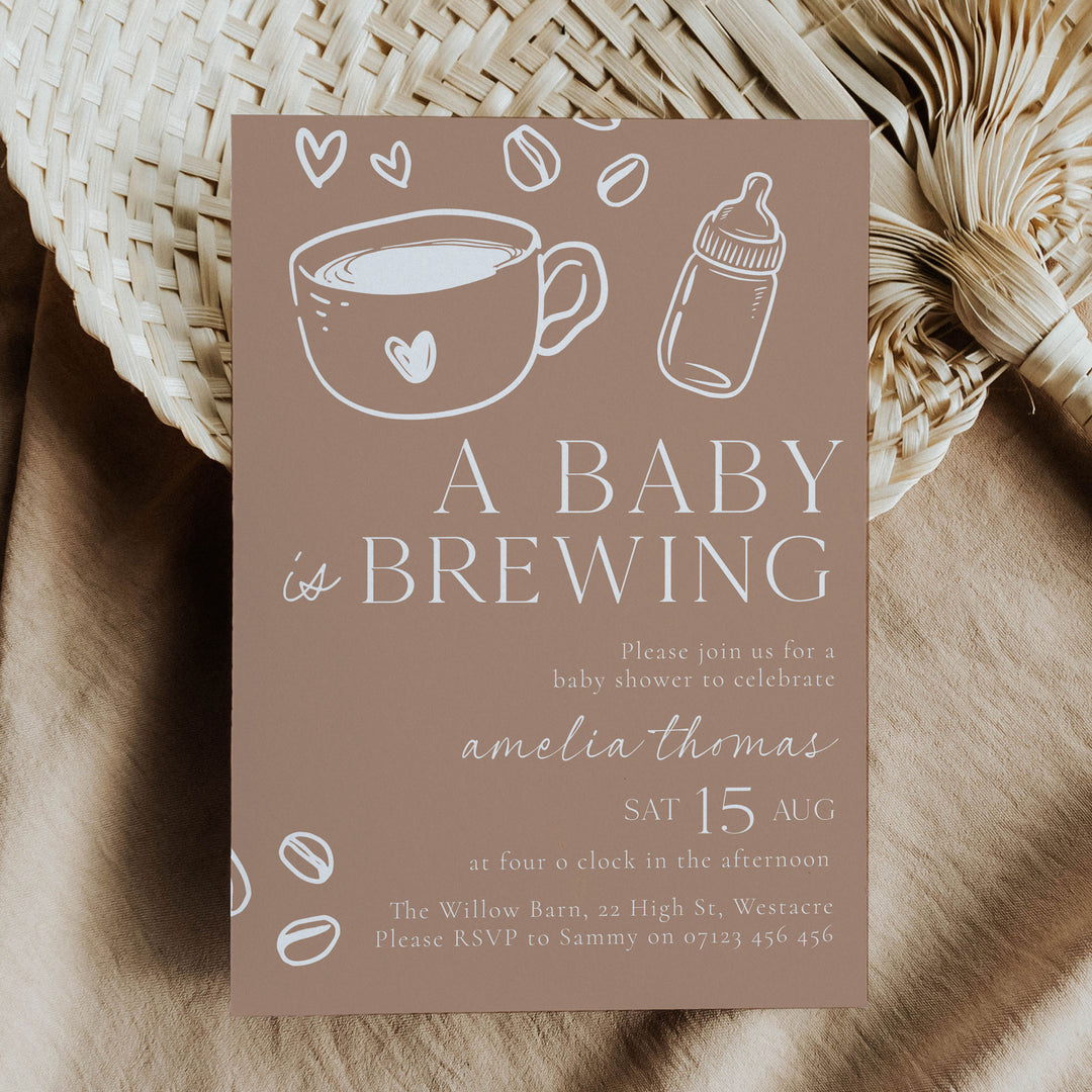 Chalkboard Style Baby Is Brewing Baby Shower Invitation
