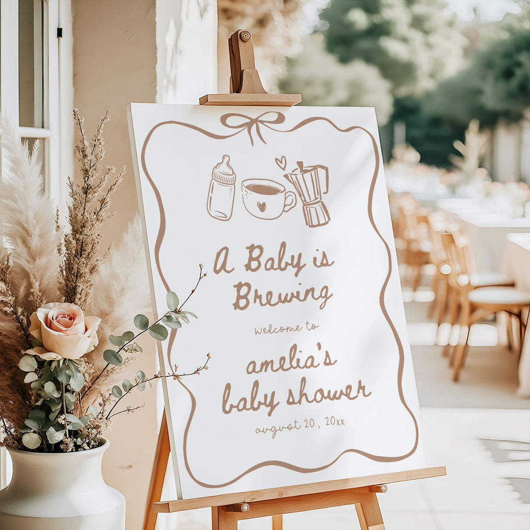 Ribbon Baby Is Brewing Baby Shower Welcome Sign