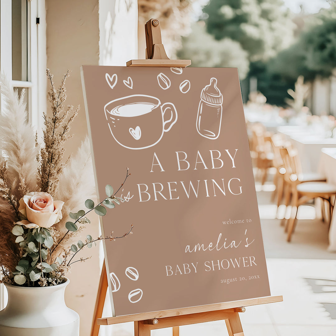 Chalkboard Style A Baby Is Brewing Baby Shower Welcome Sign