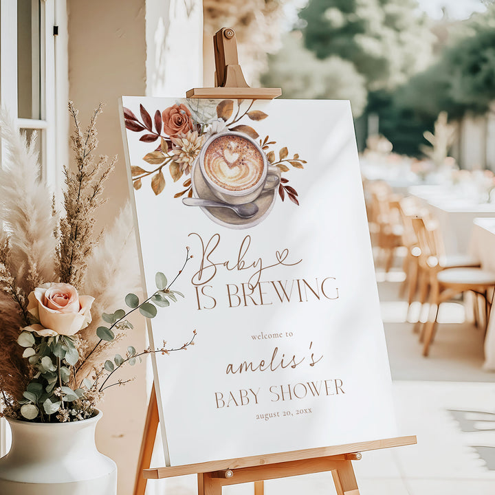 Floral Baby Is Brewing Baby Shower Welcome Sign