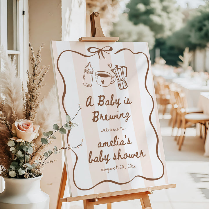 Striped Baby Is Brewing Baby Shower Welcome Sign