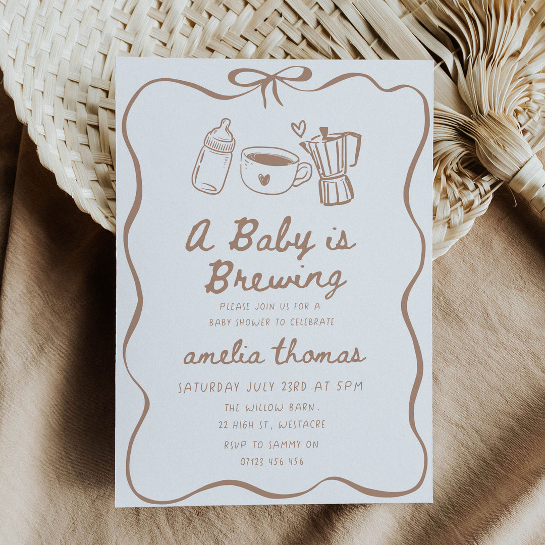 A Baby Is Brewing Ribbon Baby Shower Invitation