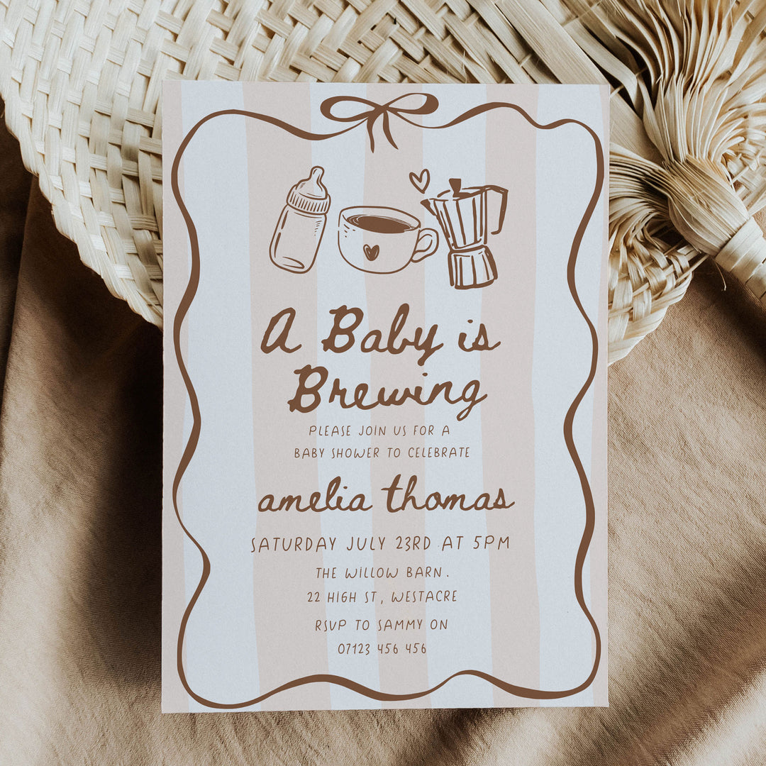 A Baby Is Brewing Striped Baby Shower Invitation