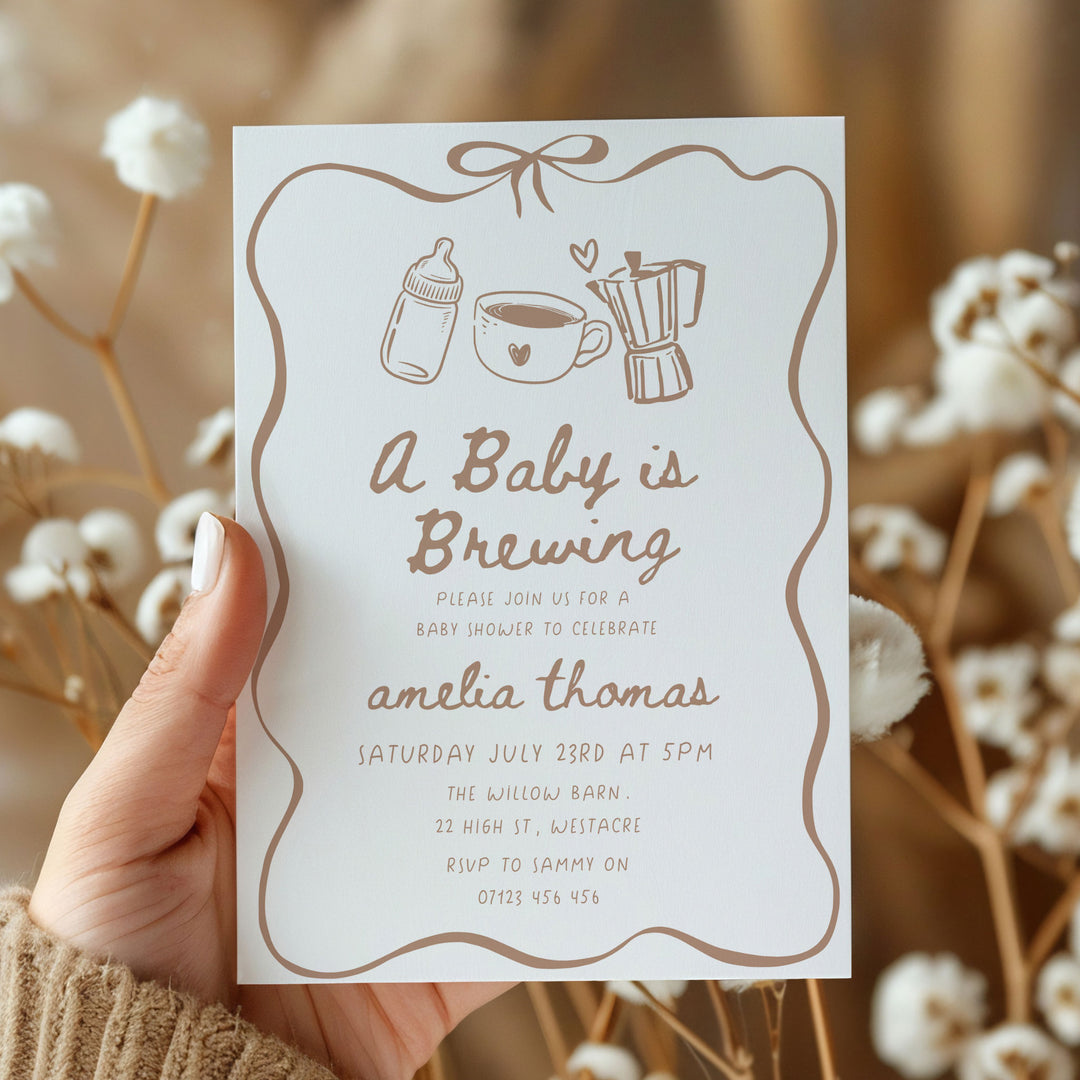 A Baby Is Brewing Ribbon Baby Shower Invitation