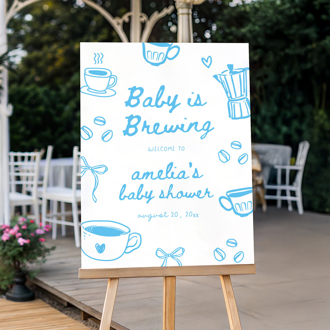 Blue Doodle A Baby Is Brewing Baby Shower Welcome Sign