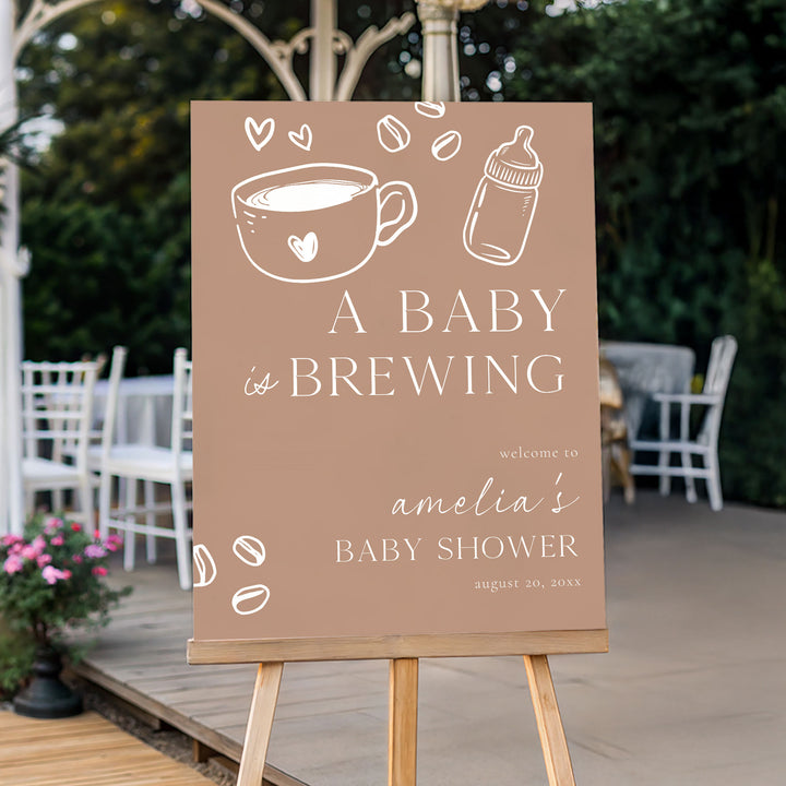 Chalkboard Style A Baby Is Brewing Baby Shower Welcome Sign
