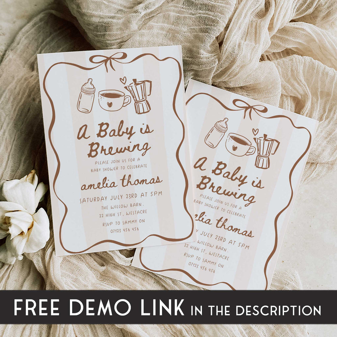 A Baby Is Brewing Striped Baby Shower Invitation