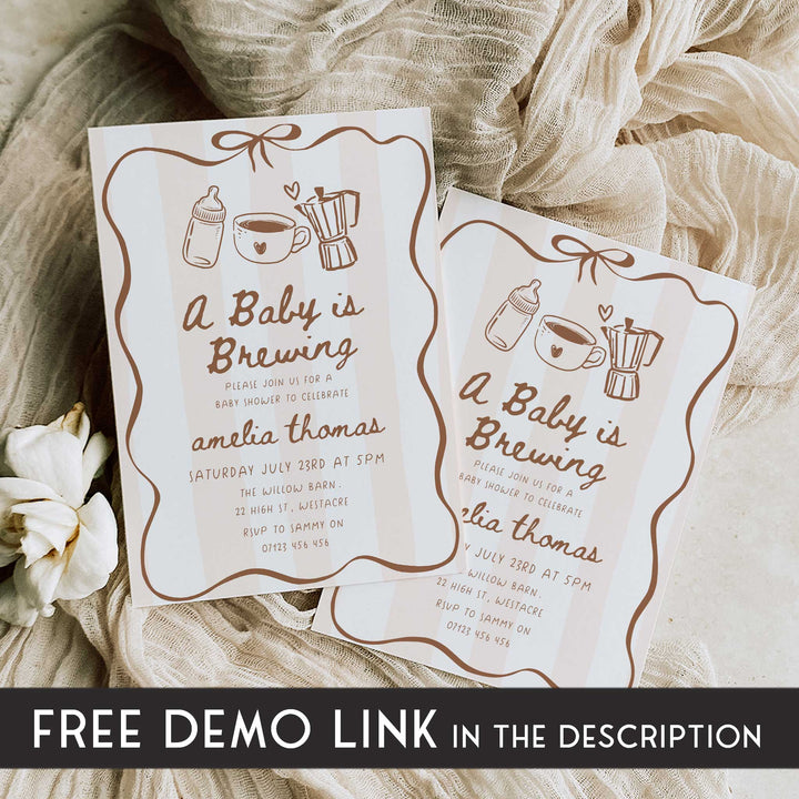 A Baby Is Brewing Striped Baby Shower Invitation