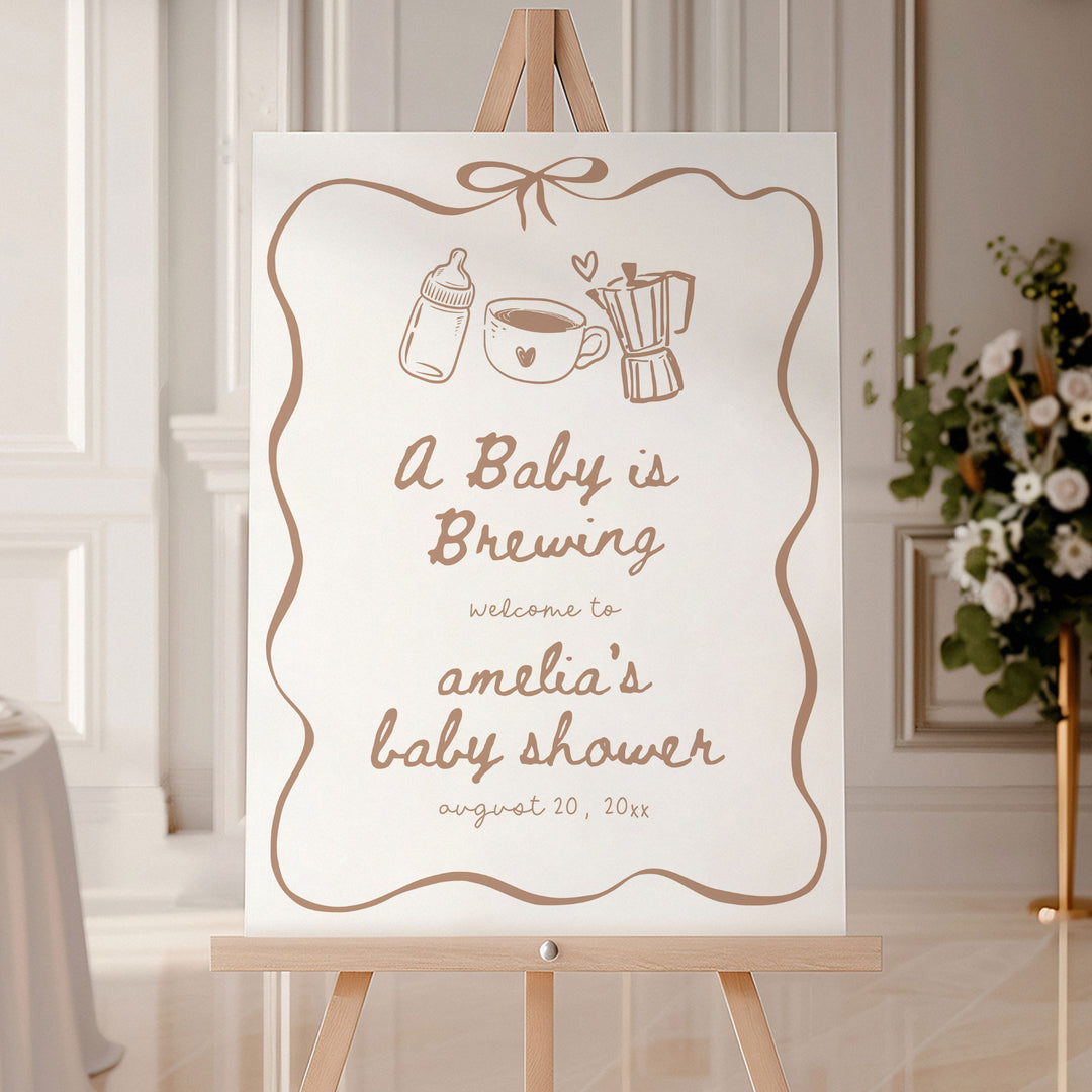 Ribbon Baby Is Brewing Baby Shower Welcome Sign