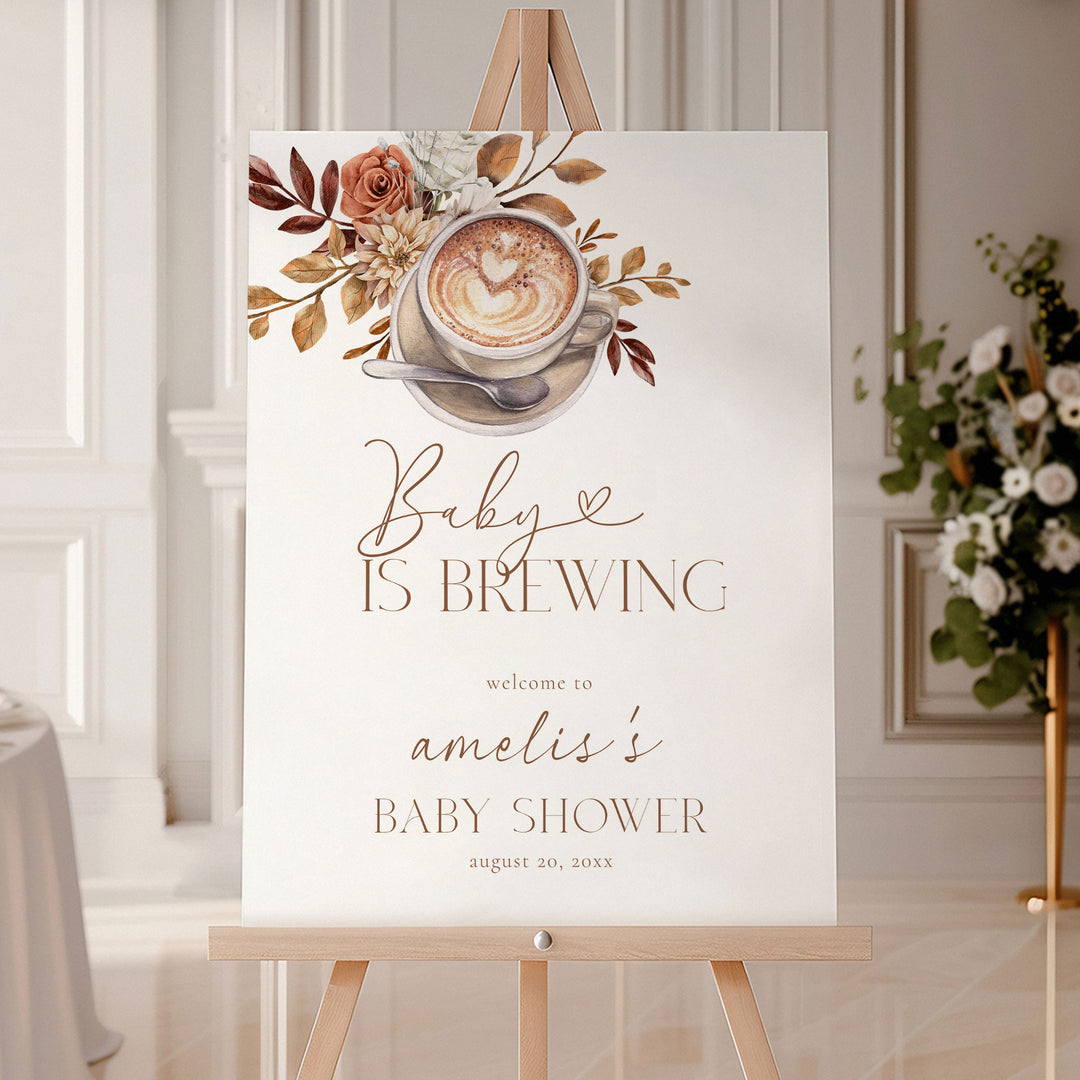 Floral Baby Is Brewing Baby Shower Welcome Sign