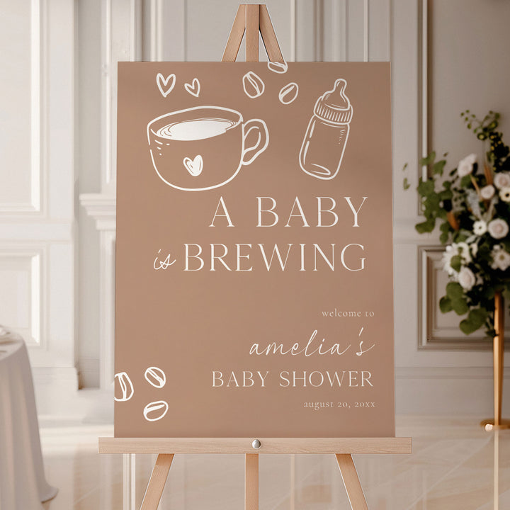 Chalkboard Style A Baby Is Brewing Baby Shower Welcome Sign