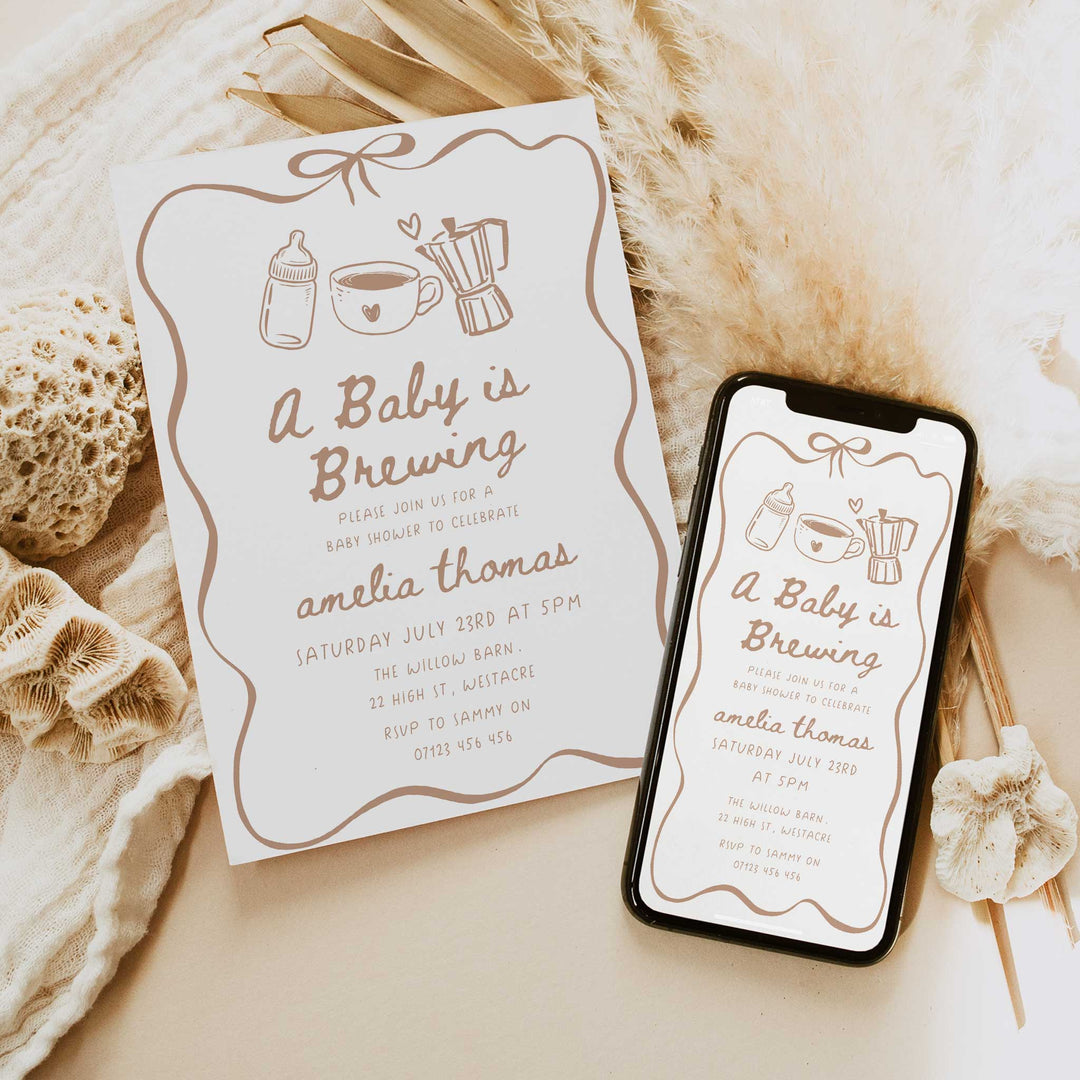 A Baby Is Brewing Ribbon Baby Shower Invitation