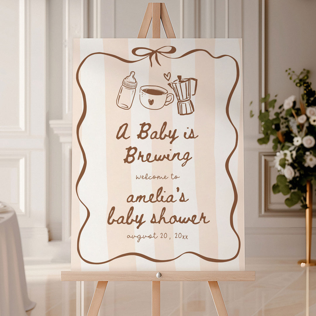 Striped Baby Is Brewing Baby Shower Welcome Sign