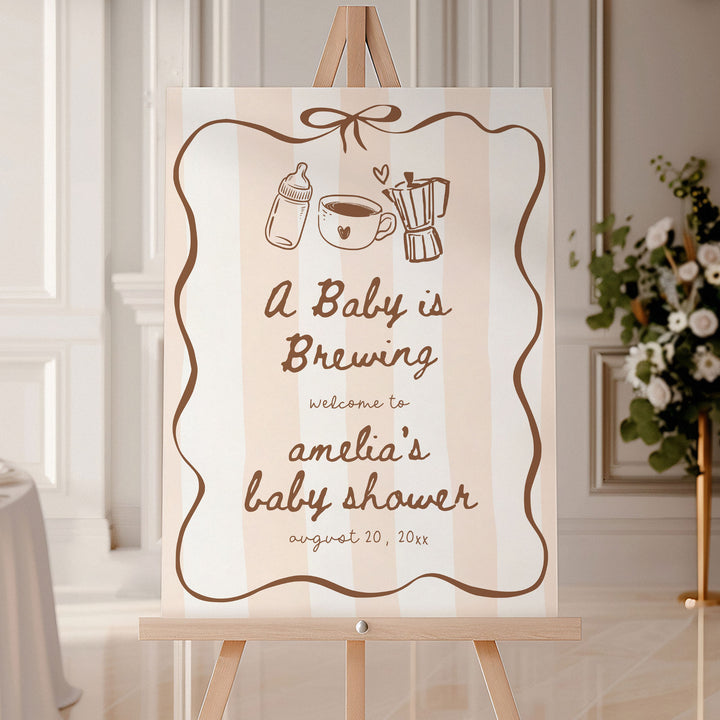 Striped Baby Is Brewing Baby Shower Welcome Sign