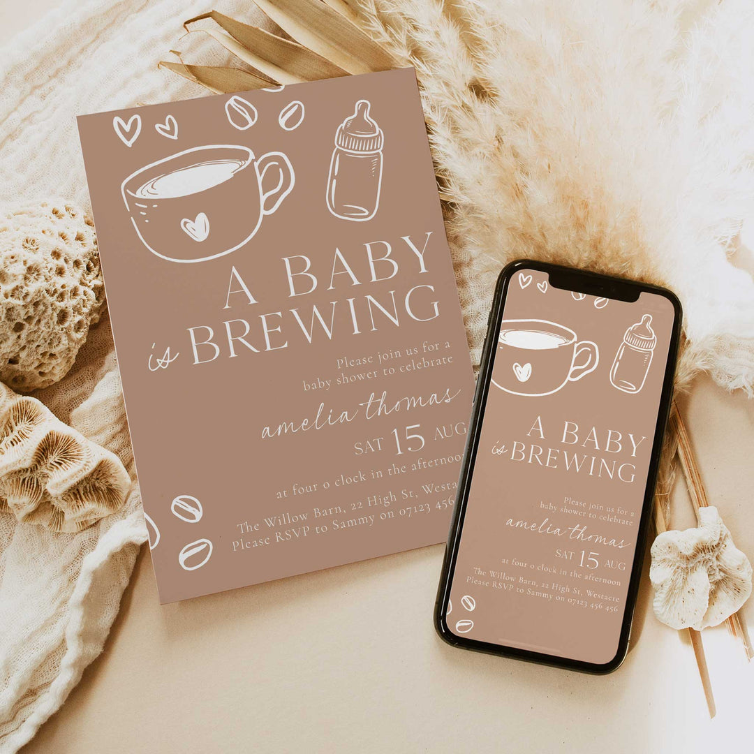 Chalkboard Style Baby Is Brewing Baby Shower Invitation