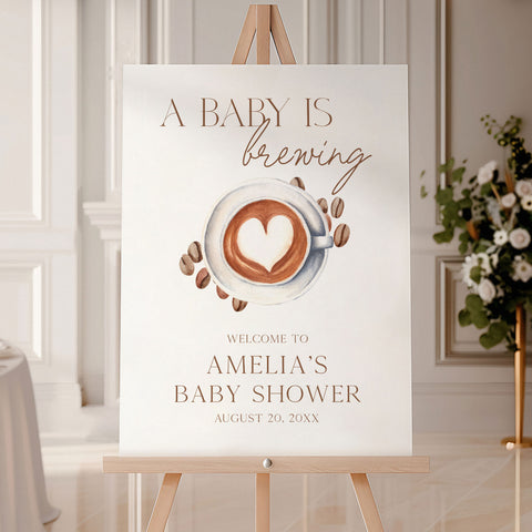 A Baby Is Brewing Heart Baby Shower Welcome Sign