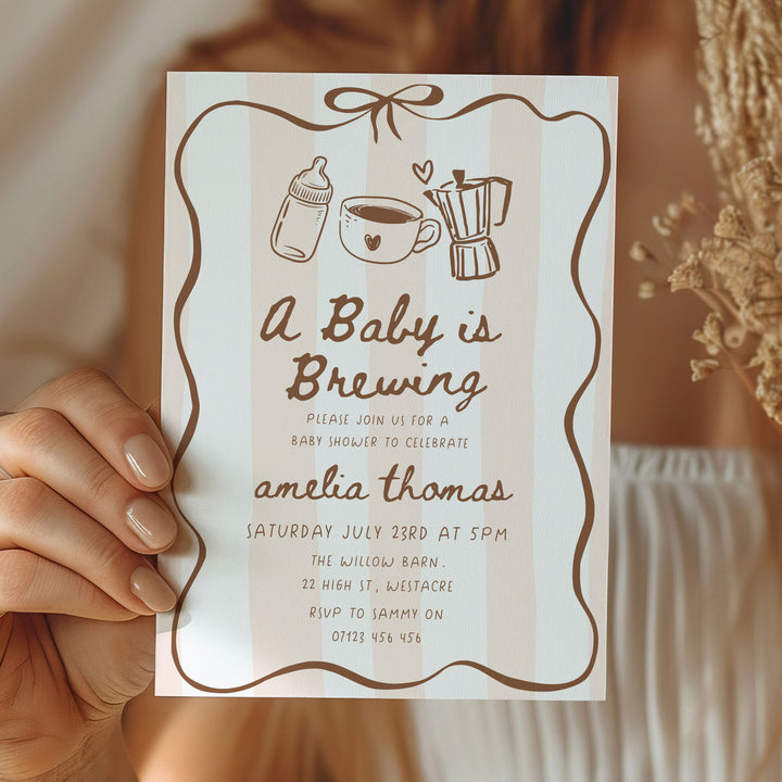 A Baby Is Brewing Striped Baby Shower Invitation