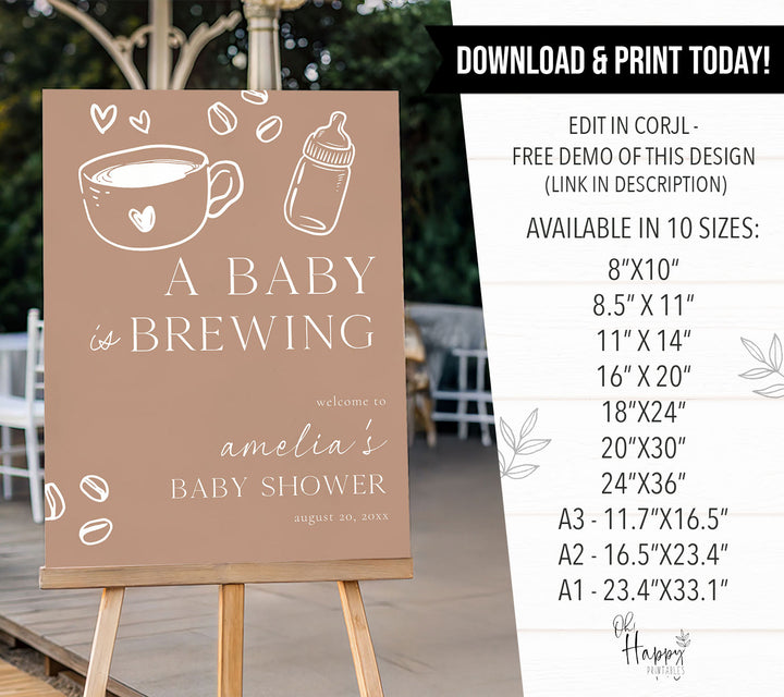 Chalkboard Style A Baby Is Brewing Baby Shower Welcome Sign
