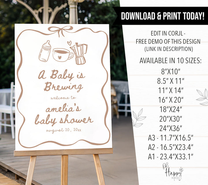 Ribbon Baby Is Brewing Baby Shower Welcome Sign