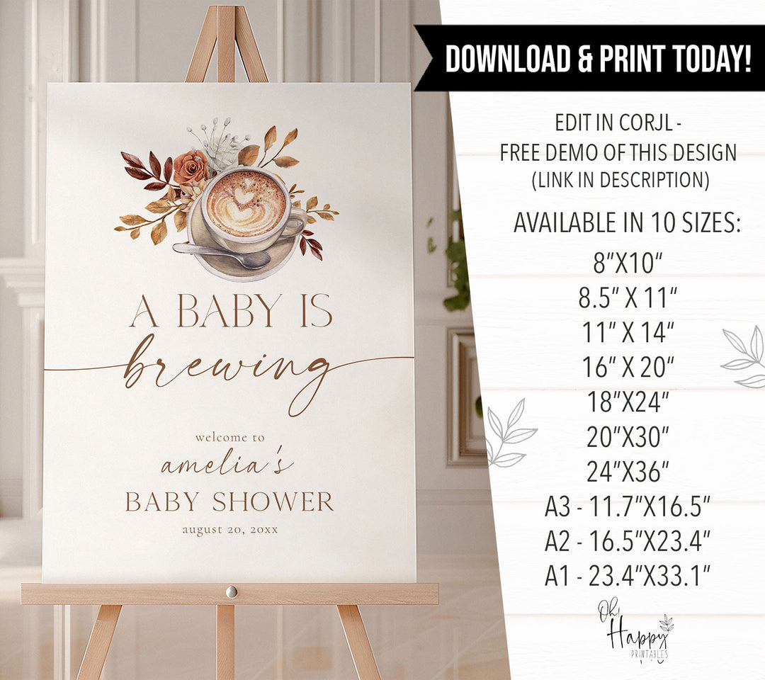 Modern A Baby Is Brewing Baby Shower Welcome Sign