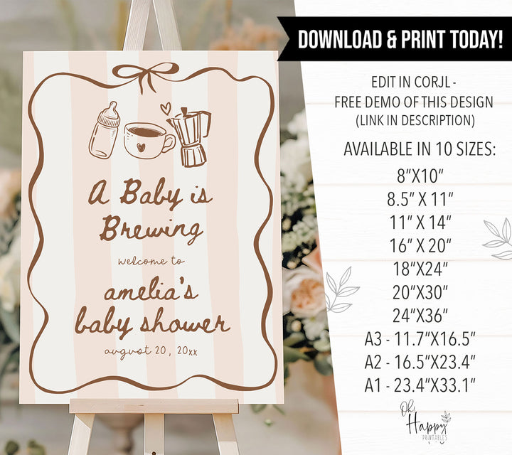 Striped Baby Is Brewing Baby Shower Welcome Sign