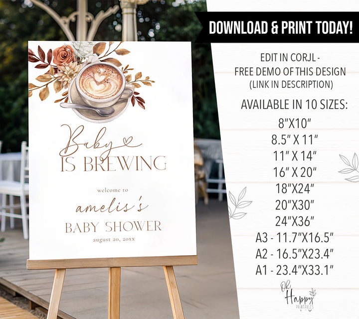 Floral Baby Is Brewing Baby Shower Welcome Sign