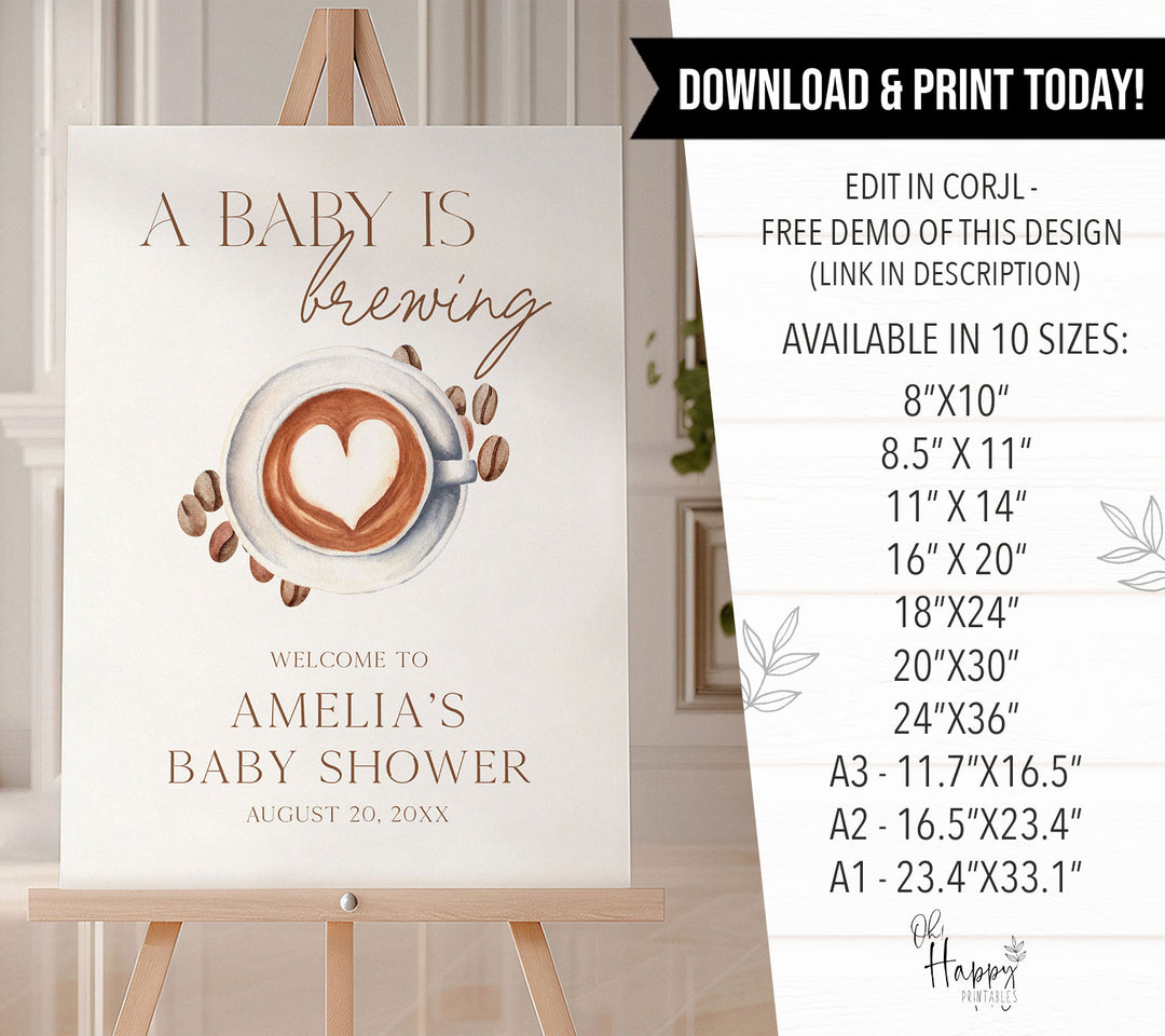 A Baby Is Brewing Heart Baby Shower Welcome Sign