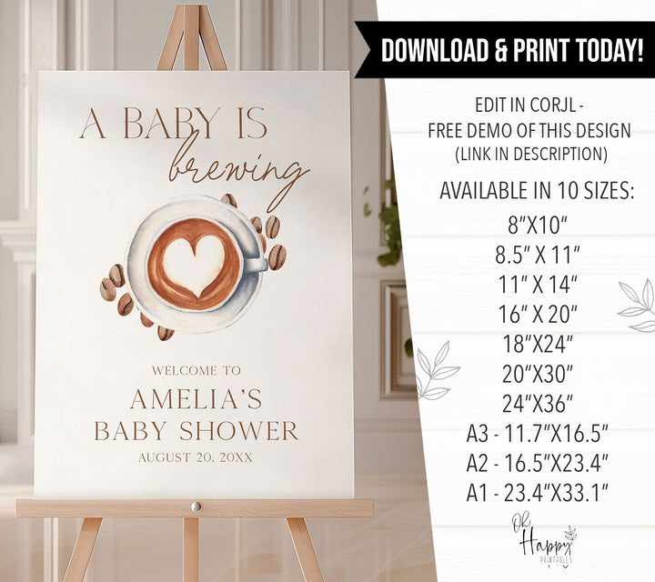 A Baby Is Brewing Heart Baby Shower Welcome Sign
