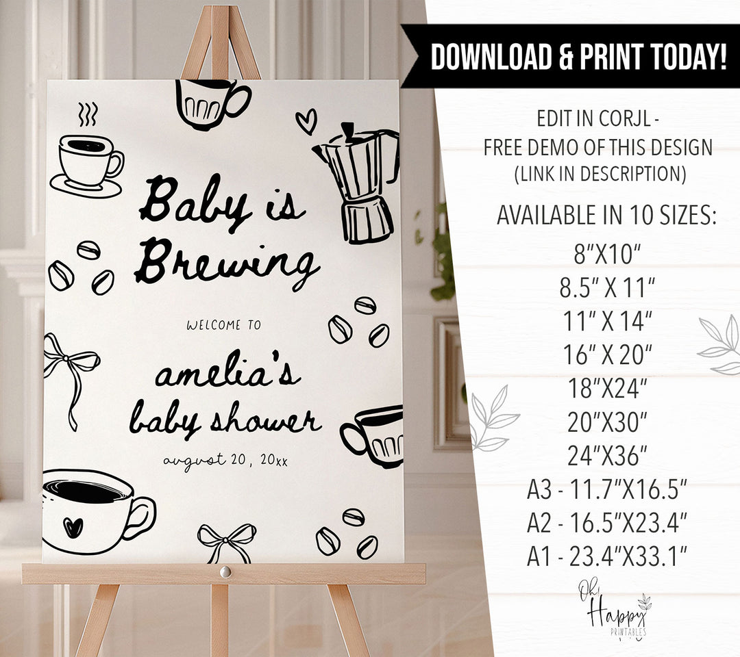 Black Doodle A Baby Is Brewing Baby Shower Welcome Sign