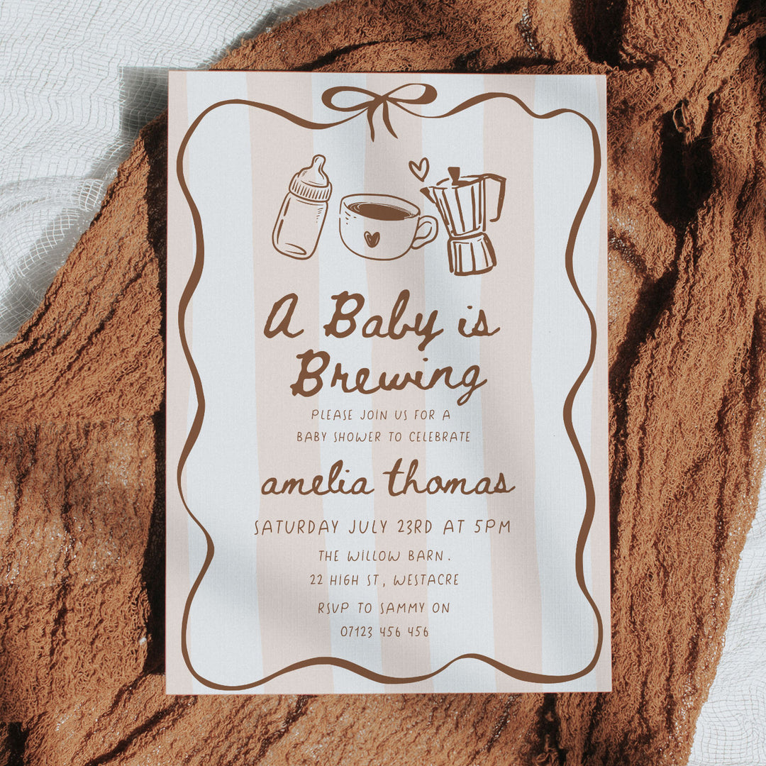 A Baby Is Brewing Striped Baby Shower Invitation
