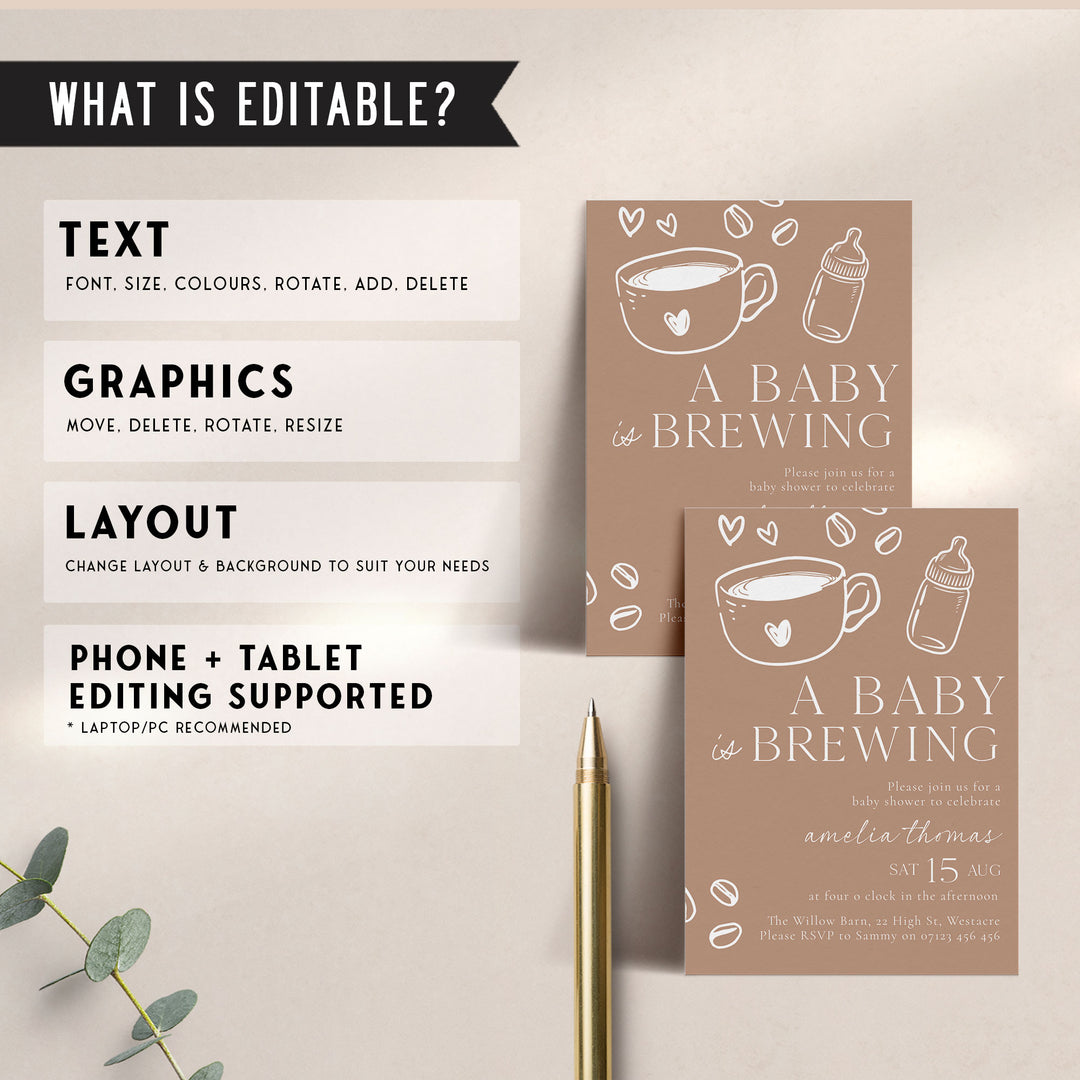 Chalkboard Style Baby Is Brewing Baby Shower Invitation