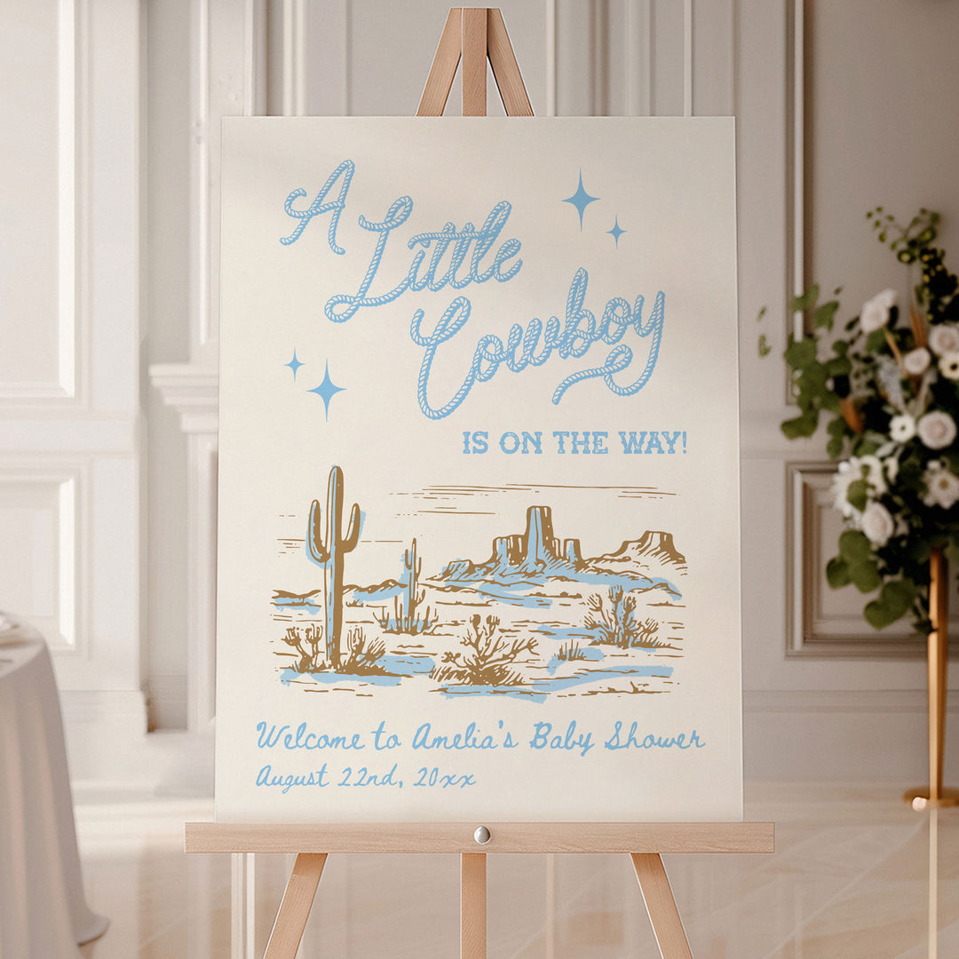 Cowboy Baby Shower Sky Blue Welcome Sign