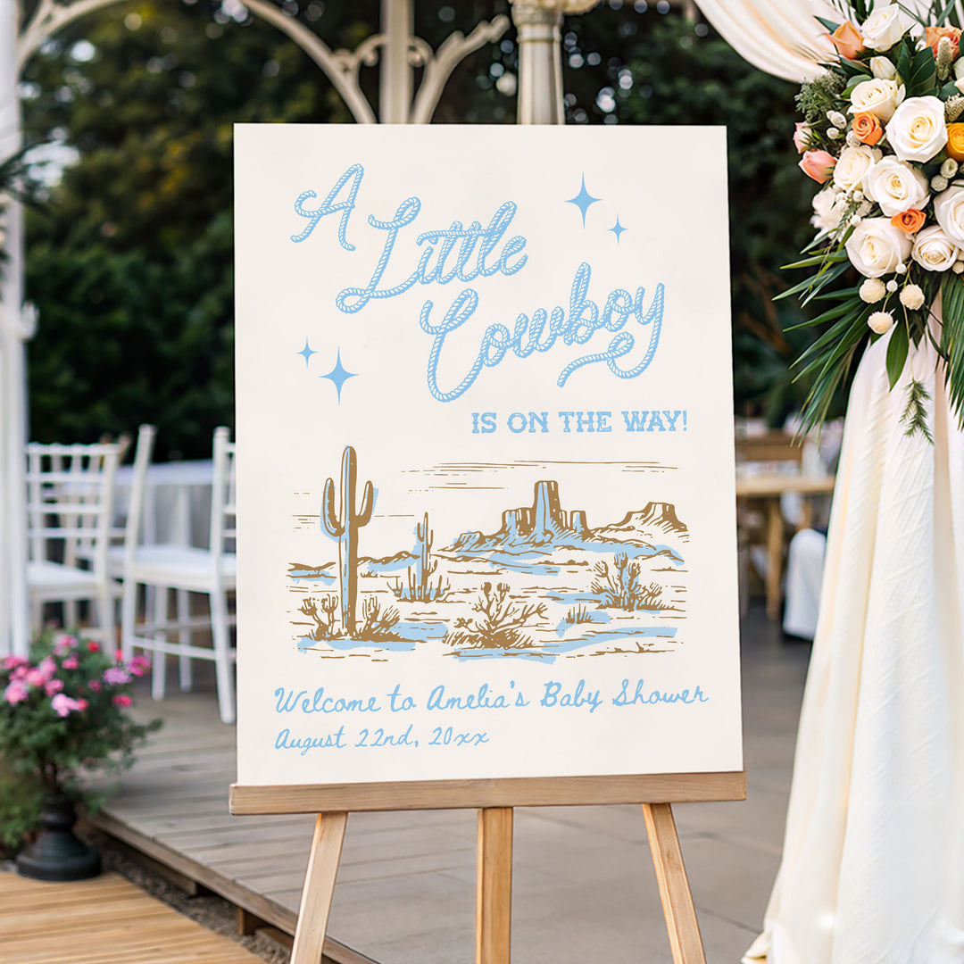 Cowboy Baby Shower Sky Blue Welcome Sign