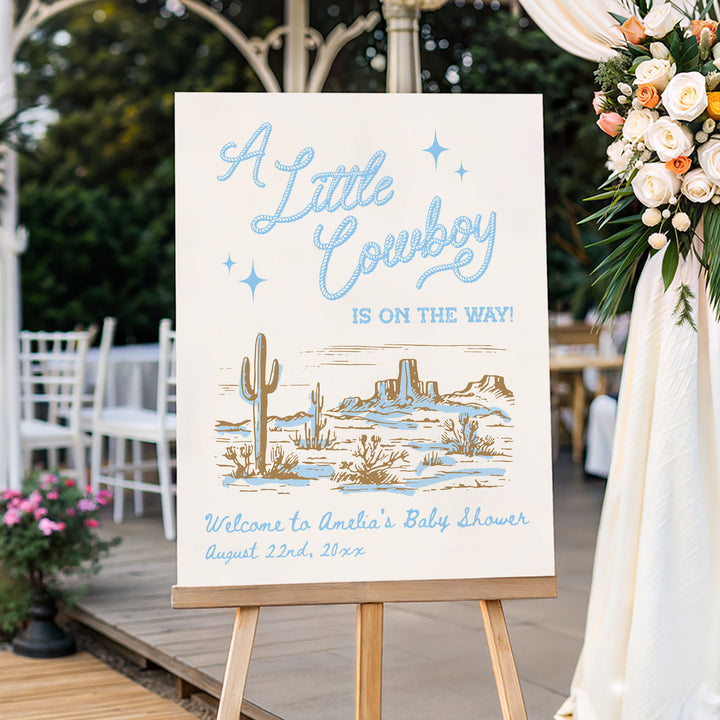 Cowboy Baby Shower Sky Blue Welcome Sign