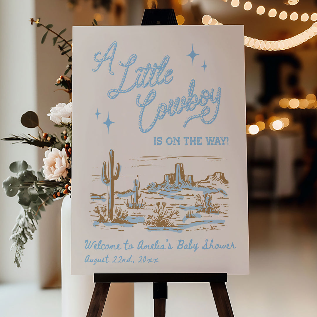 Cowboy Baby Shower Sky Blue Welcome Sign