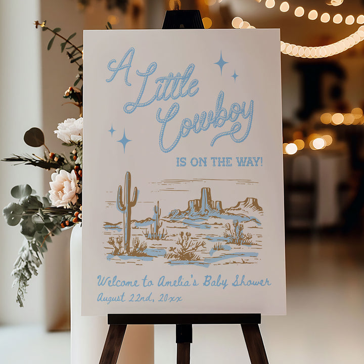 Cowboy Baby Shower Sky Blue Welcome Sign