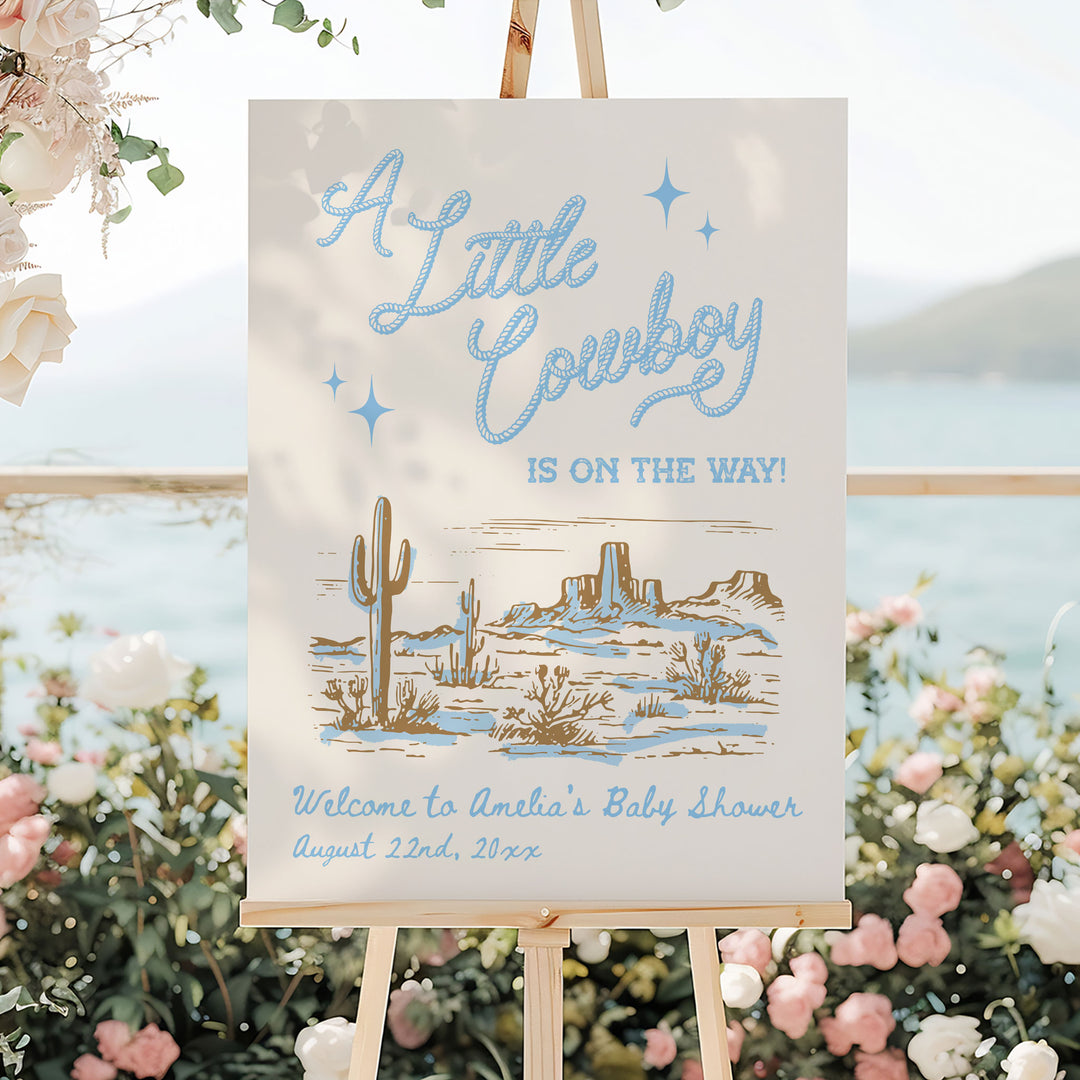 Cowboy Baby Shower Sky Blue Welcome Sign