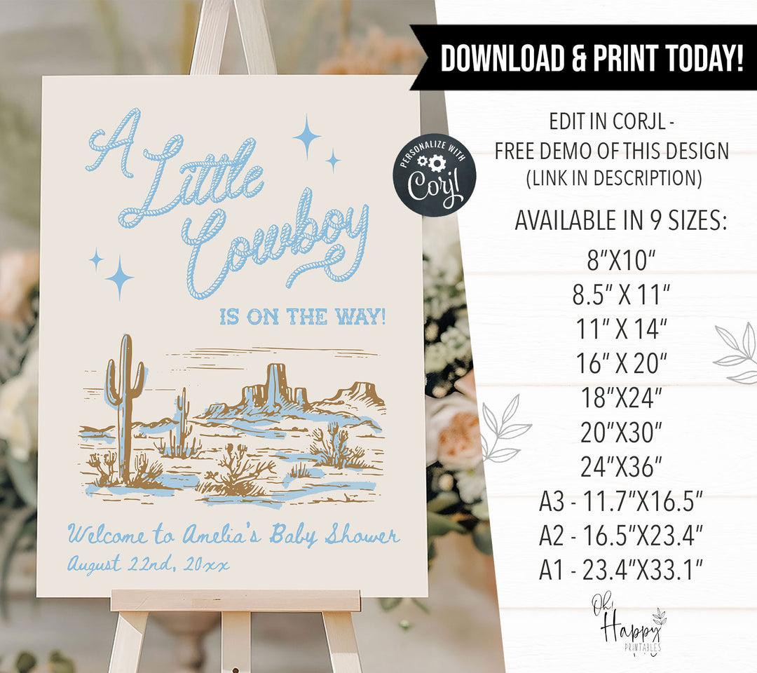 Cowboy Baby Shower Sky Blue Welcome Sign