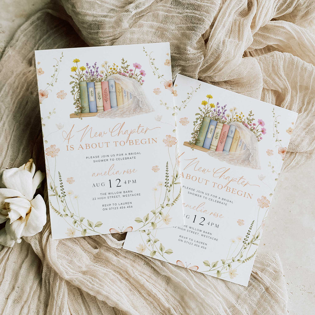 A New Chapter Bridal Shower Invite, Editable Wildflower Book Themed Bachelorette Party Invitation Canva Her Next Chapter Invitation BNC
