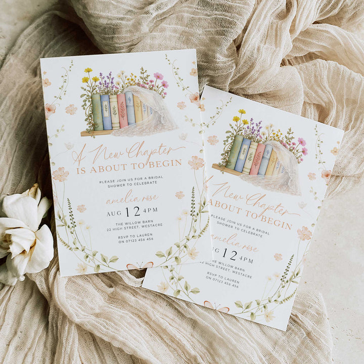 A New Chapter Bridal Shower Invite, Editable Wildflower Book Themed Bachelorette Party Invitation Canva Her Next Chapter Invitation BNC