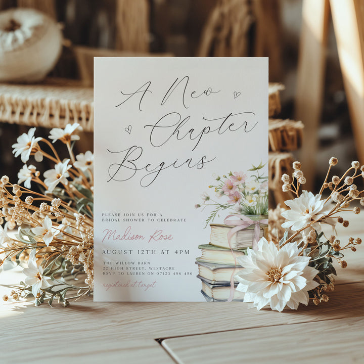 A New Chapter Begins Calligraphy Bridal Shower Invitation Edited in Canva